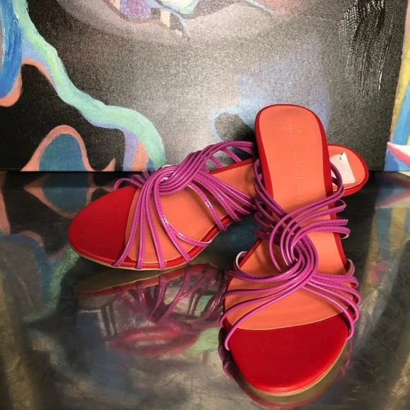 CUPCAKES & CASHMERE Pink&Red strapping sandals Sz7 - Picture 4 of 7